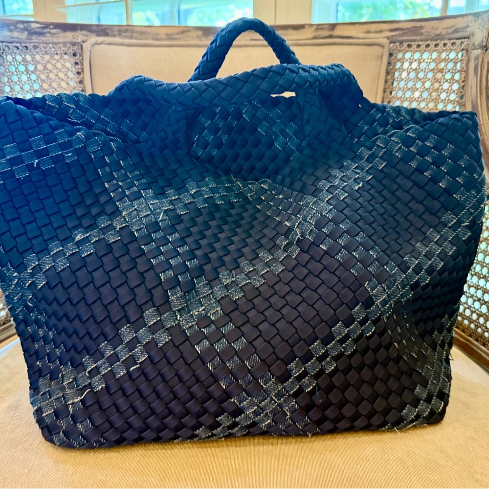 Naghedi Navy and denim woven tote